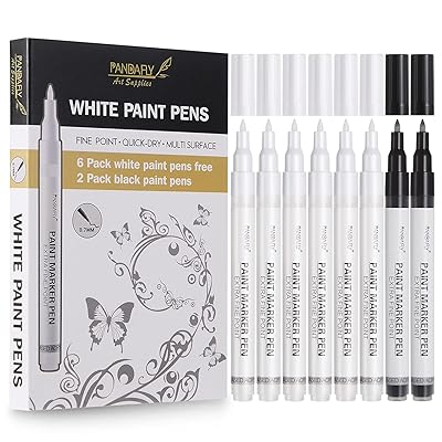 Buy Pandafly White Paint Pens 8 Pack 0 7mm Acrylic Permanent Marker 6 White With 2 Black Paint Pens For Wood Rock Plastic Leather Glass Stone Metal Canvas Ceramic Extra Fine Point Opaque