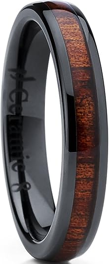 Ultimate Metals Co 4mm Damen Schwarz Keramik Dom Ehering Mit Holzeinlage Bequemlichkeit Passen Amazon De Schmuck