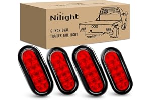 Nilight 6 Inch Oval Red LED Trailer Tail Lights 4PCS with Flush Mount Grommets Plugs IP67 Waterproof Stop Turn Brake Lighting Modes for Camper RV Truck
