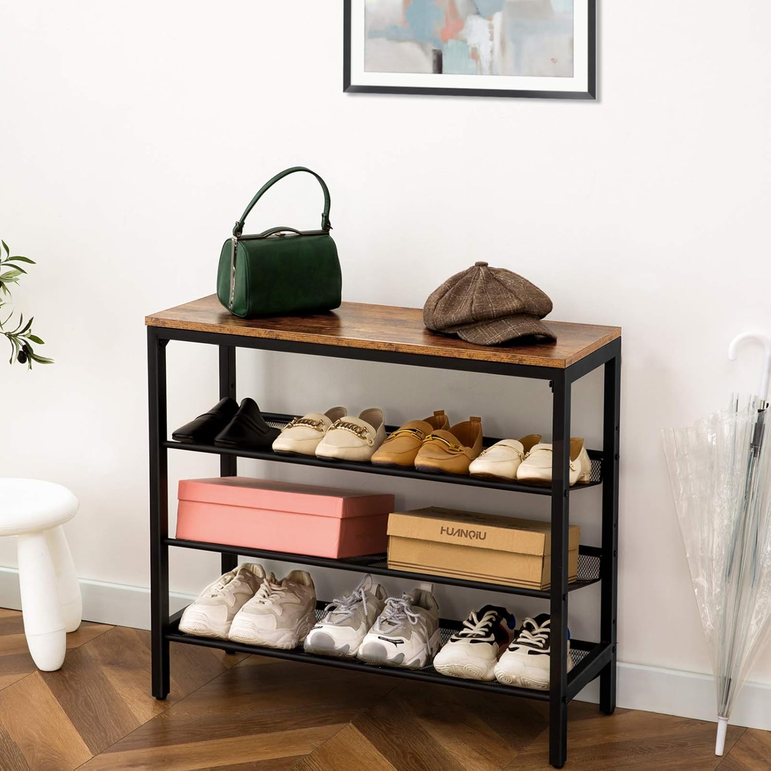HOOBRO 4-Tier Shoe Rack, Shoe Storage Organizer with 3 Adjustable Mesh Shelves, Metal Frame - Image 5