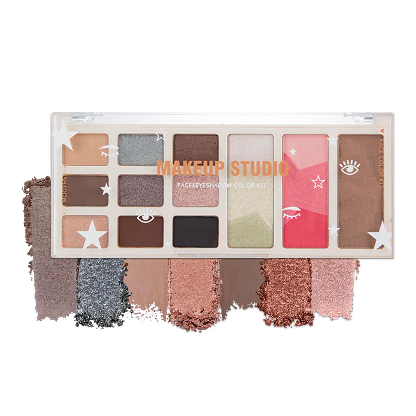 Brown Eyeshadow Palette, Make up Palettes Shimmer Eye Shadow, Blusher for Cheek, Highlight Contour Bronzer Glitter Women Make-Up Set, 12 Colour Waterproof Highly Pigmented