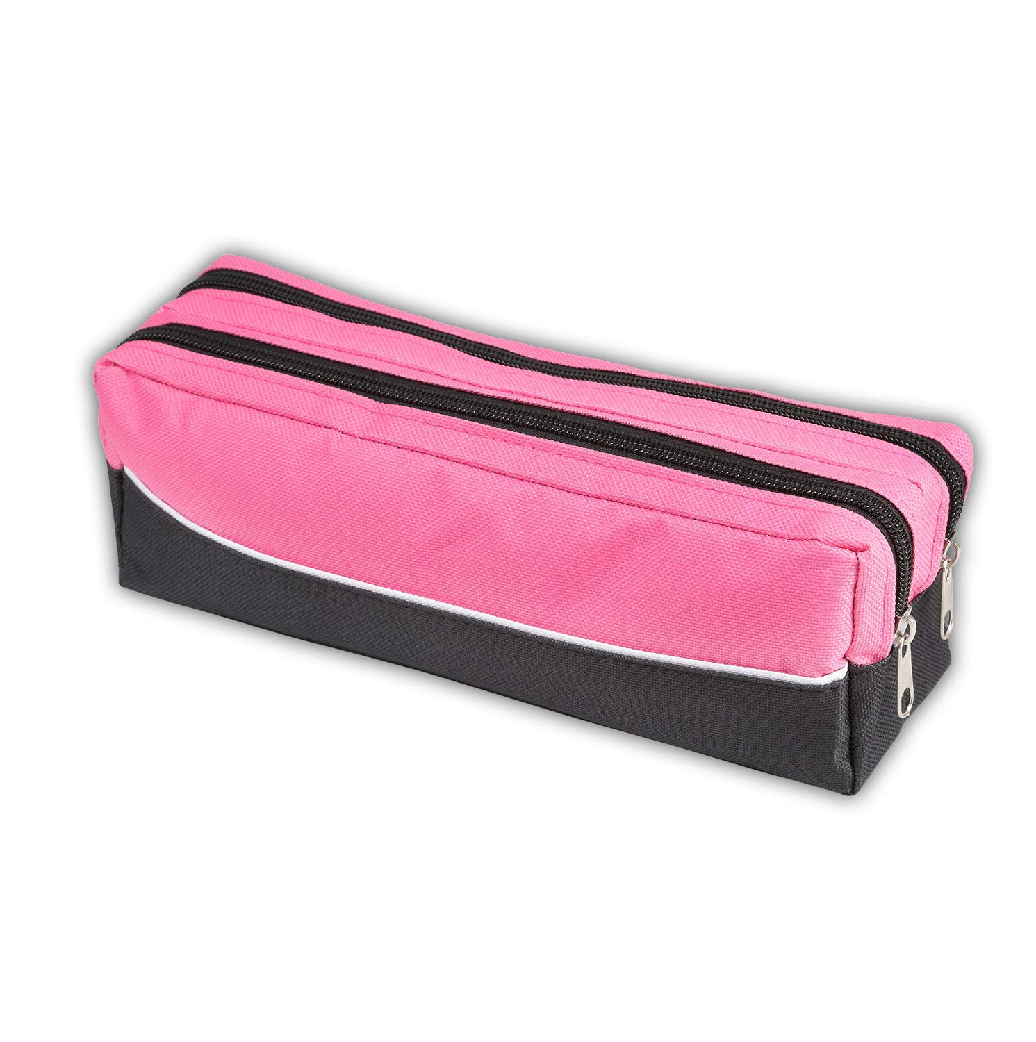 ARPAN X-Large Double Zip Fabric Pencil Case, Rectangular Pencil Case for School, College, Art & Make-Up Storage, 25 x 8 x 5 cm (Pink)