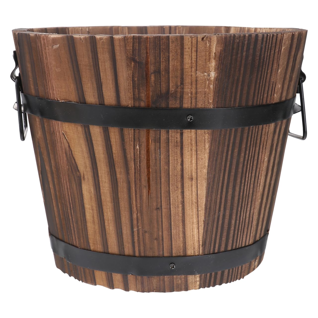 Happyyami Wooden Barrel Planter with Drainage Hole Round Wooden Flower Pot for Succulents and Mini Plants Lightweight Garden Container for Home Balcony and Office Decoration