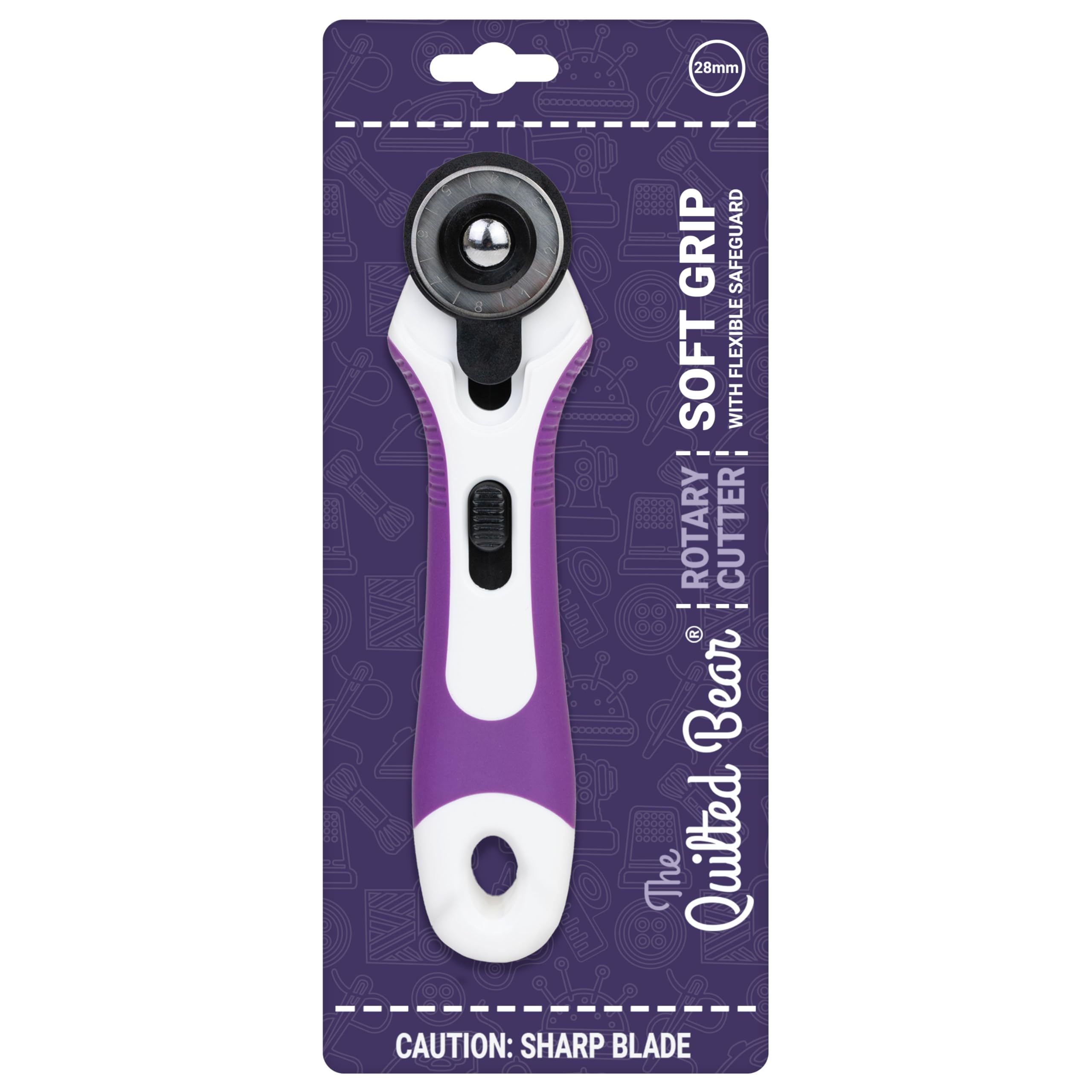 The Quilted Bear 28mm Rotary Cutter - Ergonomic Soft Grip Rotary Cutter for Fabric with Sharp Blade for Precise Cuts & Easy Blade Replacement for Quilting & Sewing Supplies (28mm)