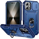WMYUHAN for Apple iPhone 16 Case Military Grade Drop Shock Protection Cell Phone Cover with Slide Camera Cover Built-in 360° Rotate Ring Stand for iPhone 16 6.1 -Blue