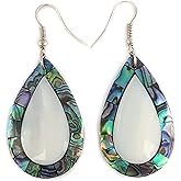 Swimmi Iridescent Paua Abalone Shell Earrings, Natural Mother of Pearl Earrings, Handmade Dangle Drop Abalone Earrings, Seashell Earrings for Women Fashion Jewelry GA279
