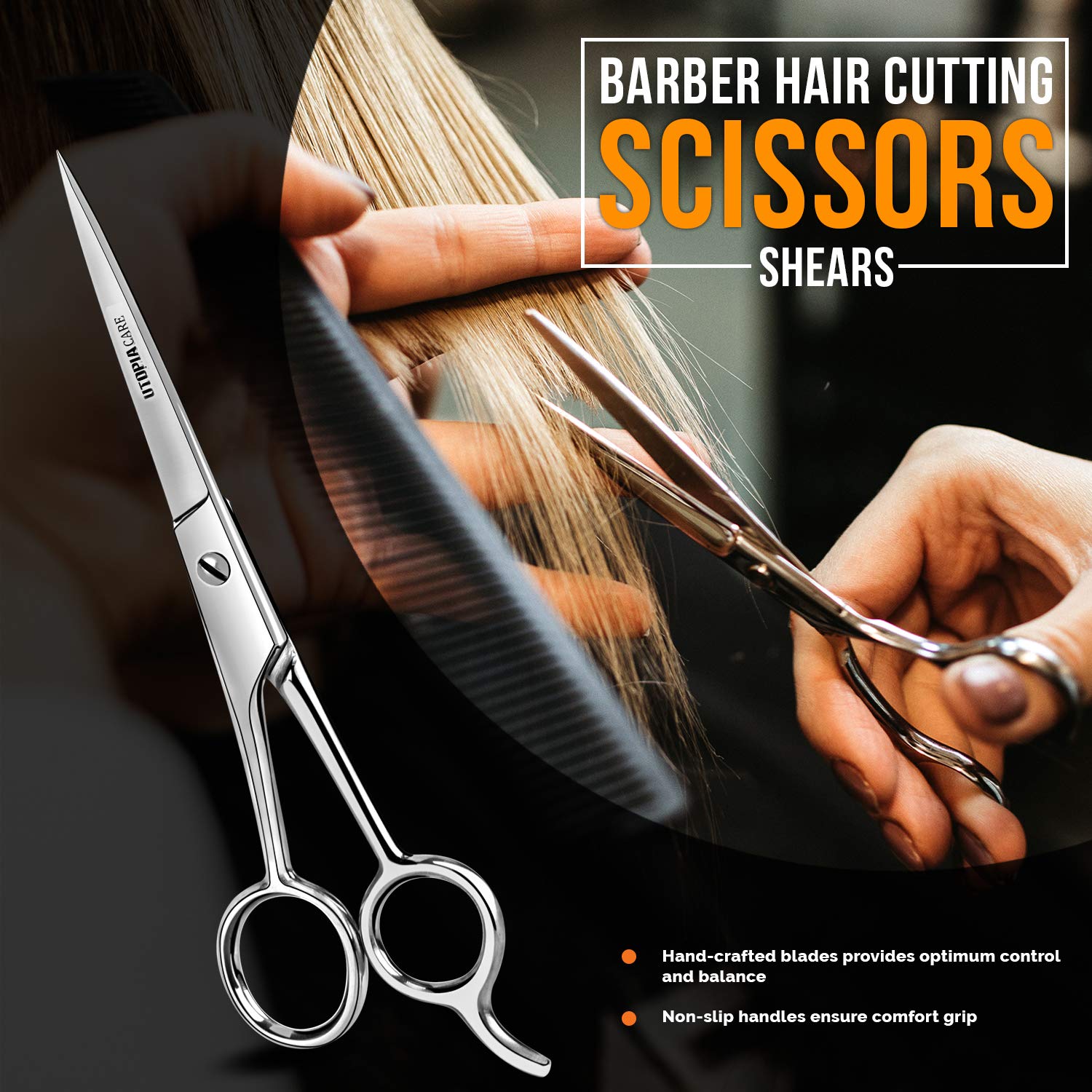 Professional Barber Hair Cutting Scissors/Shears (6.5-Inches) - Ice Tempered Stainless Steel Reinforced with Chromium to Resist Tarnish and Rust : Beauty