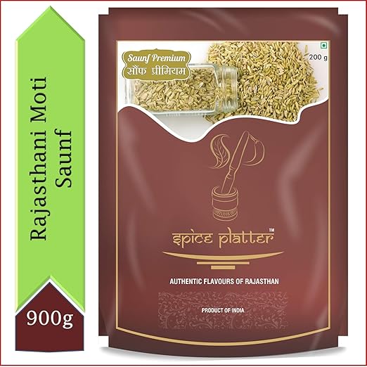 Spice Platter Premium Fennel Seeds/ Moti Sauf/ Whole Sauf (900g) Pack of 3 (500G+200G+200G) Pouch, 3 x 900 g