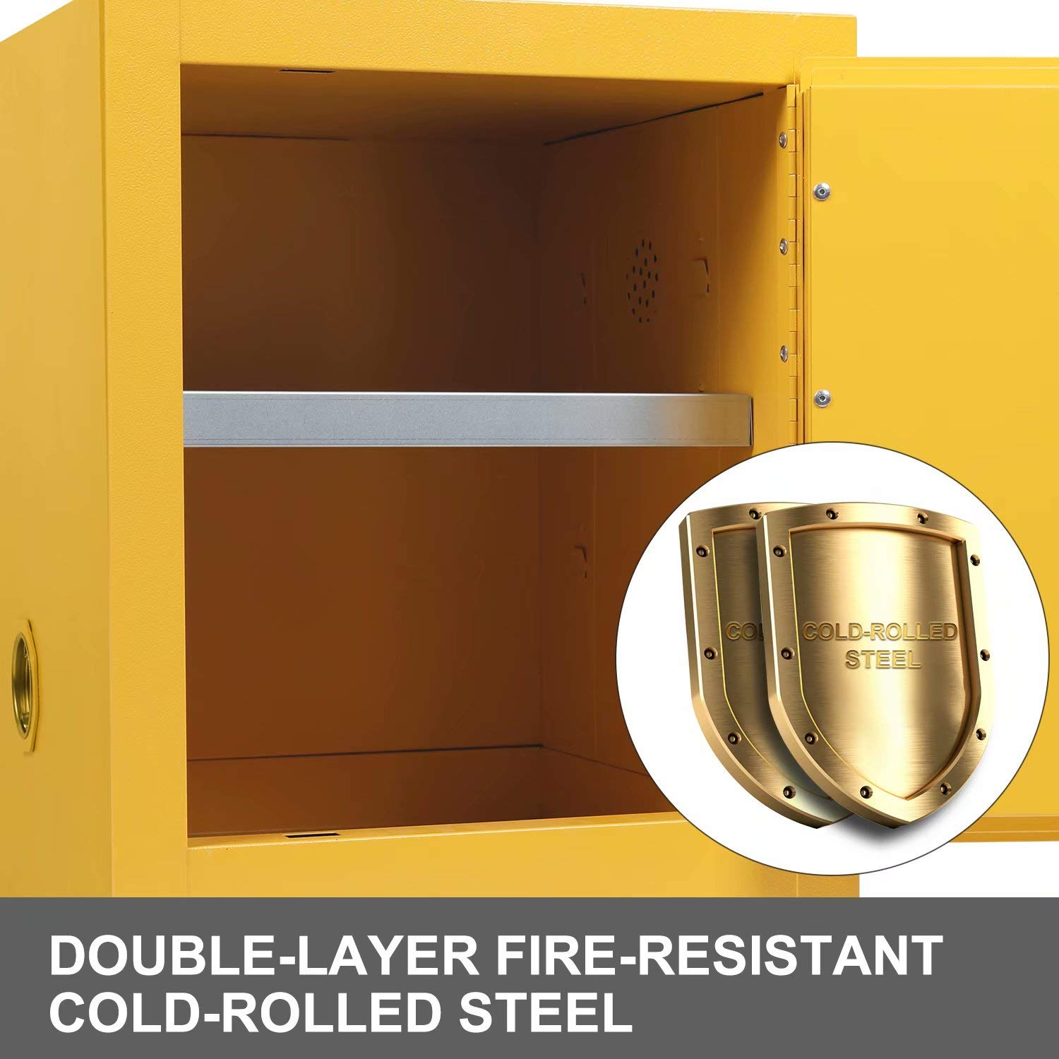 Flammable Cabinet Yellow Steel Safety Cabinet for Flammable Liquids 2 Gallon Adjustable Shelf Door Manual Close Flammable Storage Cabinet for Flammable Liquids 17 x 17 x 18 Inch (17 x 17 x 18 Inch): Industrial & Scientific