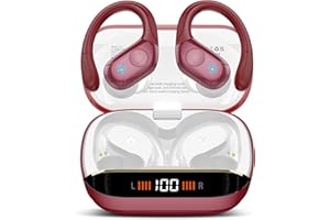 QECNATO Wireless Earbuds Bluetooth 5.4 Headphones 75H Playtime Stereo Deep Bass Sports Ear Buds with Earhooks, LED Display Bluetooth Earbuds with 4 ENC Mic, IP7 Waterproof Earphone for Workout/Running, Red