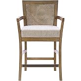 Diedra Reclaimed Wood Counter Stool with Natural Rattan Back and Upholstered Seat