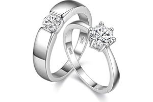 Uloveido 1 Pair Wedding Engagement Couple Ring Set for Women and Men Valentine's Day Gift - Anniversary Promise Ring Set in Silver Color for Boyfriend and Girlfriend J002