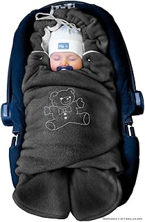 ByBoom - Baby Winter-Einschlagdecke "Das Original mit dem Bären", Universal für Babyschale, Autositz, z.B. für Maxi-Cosi, Römer, für Kinderwagen, Buggy oder Babybett, Farbe:Anthrazit/Grau