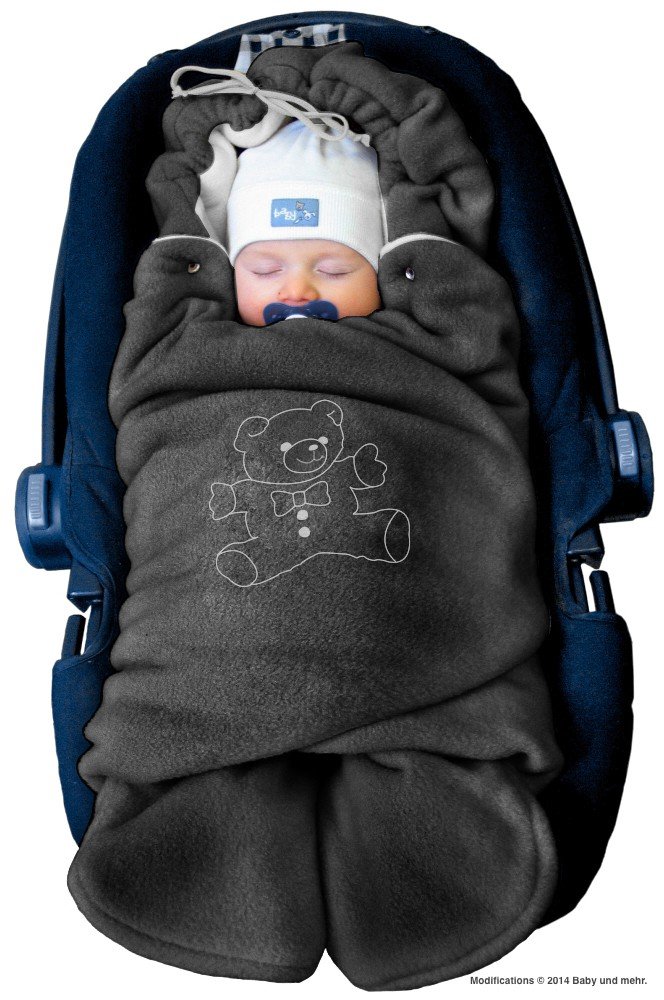 ByBoom - Baby Winter-Einschlagdecke "Das Original mit dem Bären", Universal für Babyschale, Autositz, z.B. für Maxi-Cosi, Römer, für Kinderwagen, Buggy oder Babybett, Farbe:Anthrazit/Grau