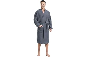 FashGudim Terry Cloth Robes for Men Big and Tall Short Mens Kimono Robe Super Absorbent Spa Bathrobe Calf Length With Pockets