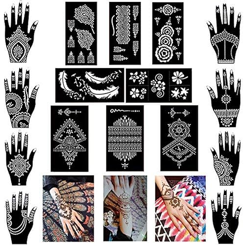 XMASIR Henna Tattoo Kit Stencils, 16 Sheets Temporary Reusable Tattoo