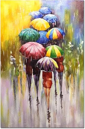 Amazon Com Tiancheng Art 24x36 Inch Abstract Canvas Art People With Umbrellas 100 Hand Painted Oil Painting Wall Art Pieces Framed Canvas Paintings Contemporary Artwork Ready To Hang For Home Decoration Paintings