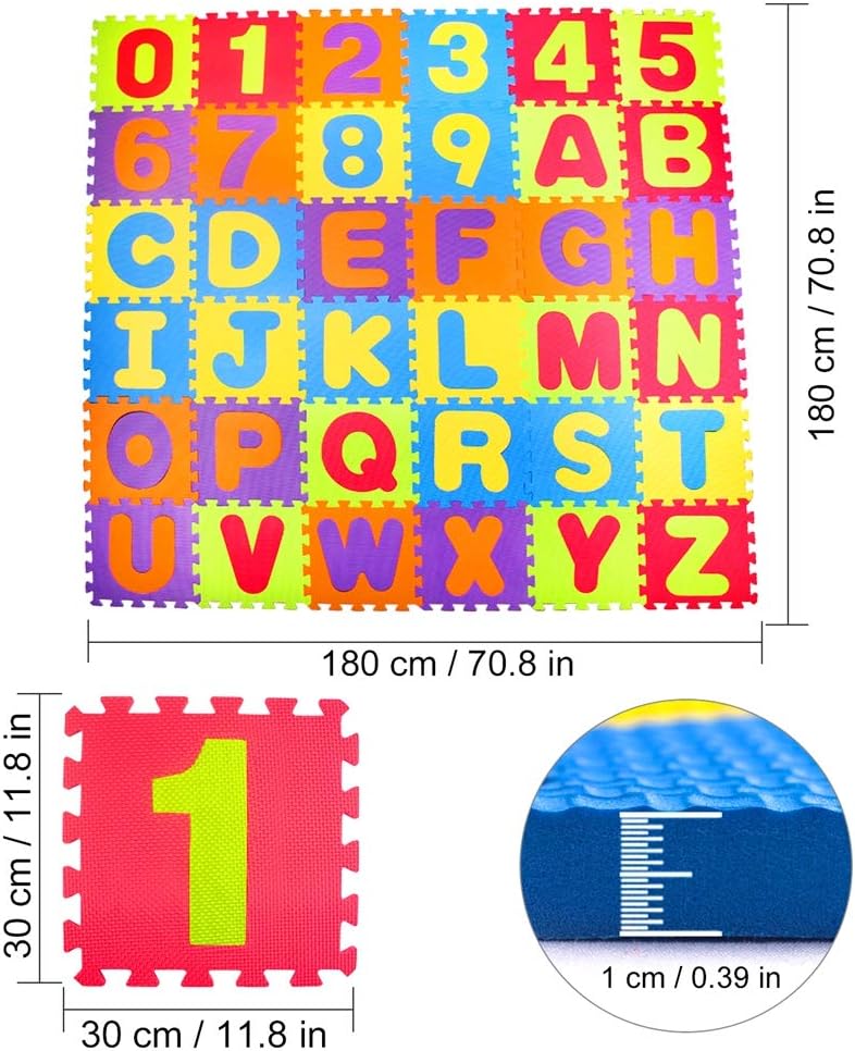 StillCool Kids Foam Puzzle Floor Play Mat with Colors or Numbers & Alphabets, 36 Tiles, 12"x12" for a Total Coverage of 36 Square Feet: Toys & Games