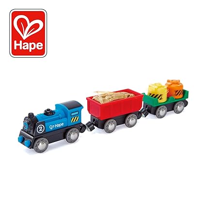 Hape Battery Powered Engine Set Colorful Wooden Train Set Battery Operated Locomotive With Working Lamp