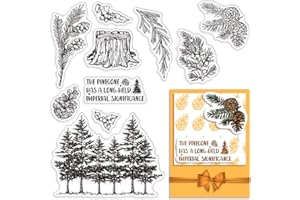CRASPIRE Pine Tree Clear Rubber Stamps Pine Cones Leaves Plant Word Tree Stump Transparent Vintage Postmark Silicone Seals St