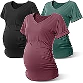 Rnxrbb Long Enough Maternity Shirts Short Sleeve Summer Pregnancy Tops& Tees Clothes V Neck Casual Outfits for Women 3 Pack