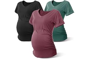 Rnxrbb Long Enough Maternity Shirts Short Sleeve Summer Pregnancy Tops& Tees Clothes V Neck Casual Outfits for Women 3 Pack