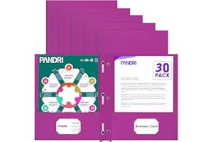 Two Pocket Folders, PANDRI 30 Pack Two Pocket Folders with Prongs, 3 Prong Folders Designed for Office and Classroom, Letter Size Purple