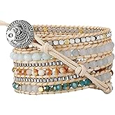 PLTGOOD Boho 5 Wrap Bead Bracelet for Men Women - Handmade Adjustable Natural Chakras Stone Crystal Beaded Bracelets Cuff Rope Yoga Healing Bracelet Bangle Hippie Jewelry