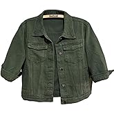 Unilexi Women's 3/4 Sleeve Colored Cropped Denim Jacket Light Wash Short Jean Jacket Trucker Coat