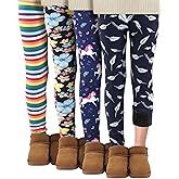 Twistover 4 Pack Girls' Fleece Lined Leggings Winter Warm Printed Thick Thermal Tights Pants Cotton Full Length Pants