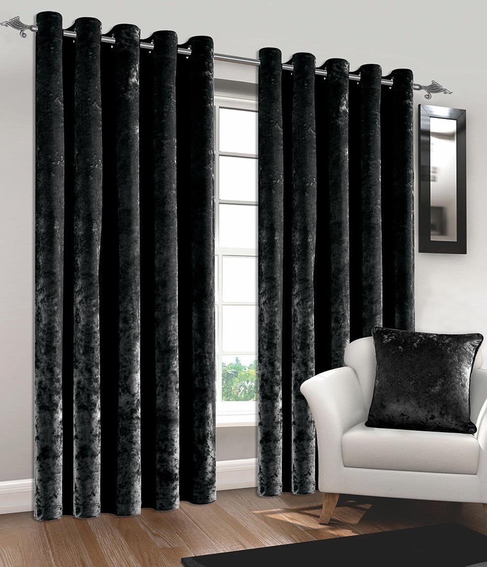 Crushed Velvet Pair Fully Lined Eyelet Ring Top Curtains Ready Made