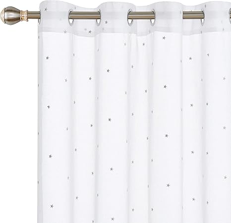 Deconovo Lot De 2 Voilage Blanc Brodé Gris étoile à Oeillets Rideaux Enfants Voile Fenetre 140x240cm