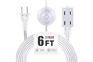 2 Pack Clear Extension Cord with Foot Switch 3 Outlet 6 FT Invisible Extension Cord 2 Prong Power Cable Male to Female, UL-Ce