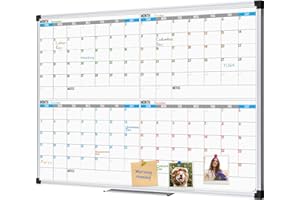 XBoard Magnetic Calendar Whiteboard 48" x 36" - 4 Month Calendar Dry Erase Board, White Board + Colorful Calendar Board, Silver Aluminium Framed Monthly Planning Board