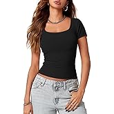 Lynwitkui Womens Scoop Neck Short Sleeve Tops Slim Fit Ribbed Casual Basic T Shirts Tops