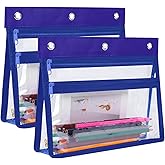 YoeeJob Pencil Pouch for 3 Ring Binder with 1.5 inch Expandable Large Capacity, Double Pockets Zipper Pencil Case, Pencil Binder Pouch for School Office Home,Blue