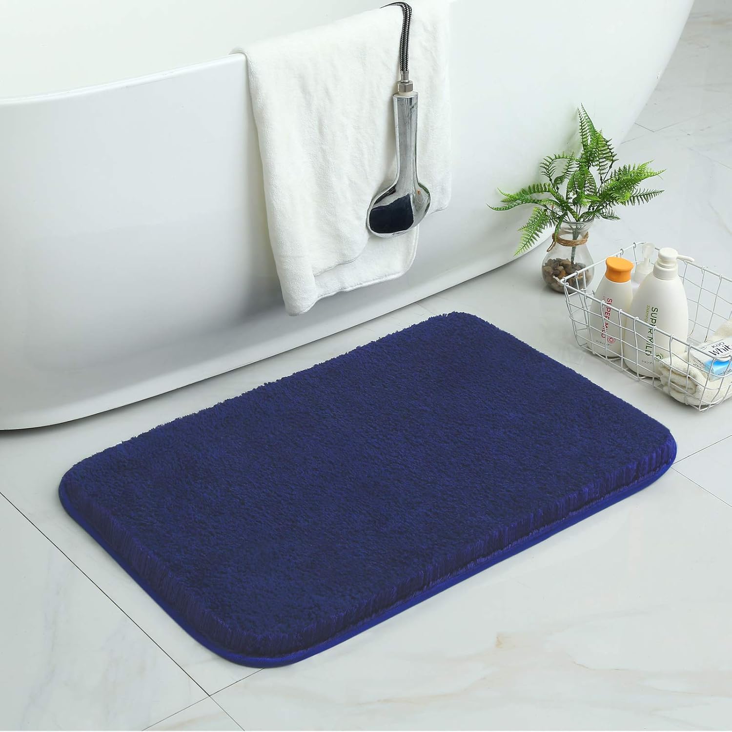 Bathroom Rug Non Slip Machine Washable, Bath Mat Durable Extra Thick, Shower Rug Microfiber Soft Absorbent(20 x 32 Inch, Dark Blue): Kitchen & Dining