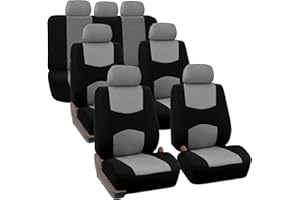 FH Group Flat Cloth Full Set Car Seat Covers Three Row 7 Passenger Set - Universal Fit for Cars, Trucks & SUVs (Gray) FB050217