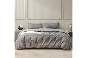 SAPHREAS Gray Striped Duvet Cover Set 3pcs Queen Size Geometric Bedding Comforter Cover Cotton Soft 1 Duvet Cover 90"x90" and 2 Pillow Shams 20"x26"