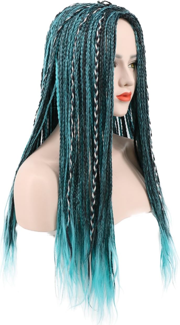 Karlery Women Long Braid Blue and Black Mixed Wig Halloween Cosplay Wig