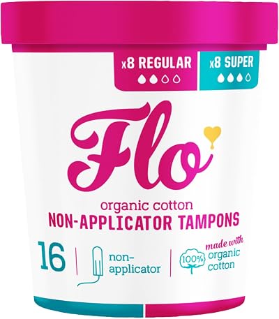 FLO Organic Cotton Non-Applicator Tampons Combo Pack 16 Tampons 8 Regular 8