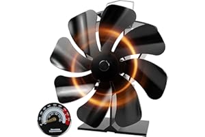 Tomersun Wood Stove Fan Heat Powered Stove Fan, Fireplace Fan for Wood Burning Stove/Pellet/Fireplace, with Thermometer