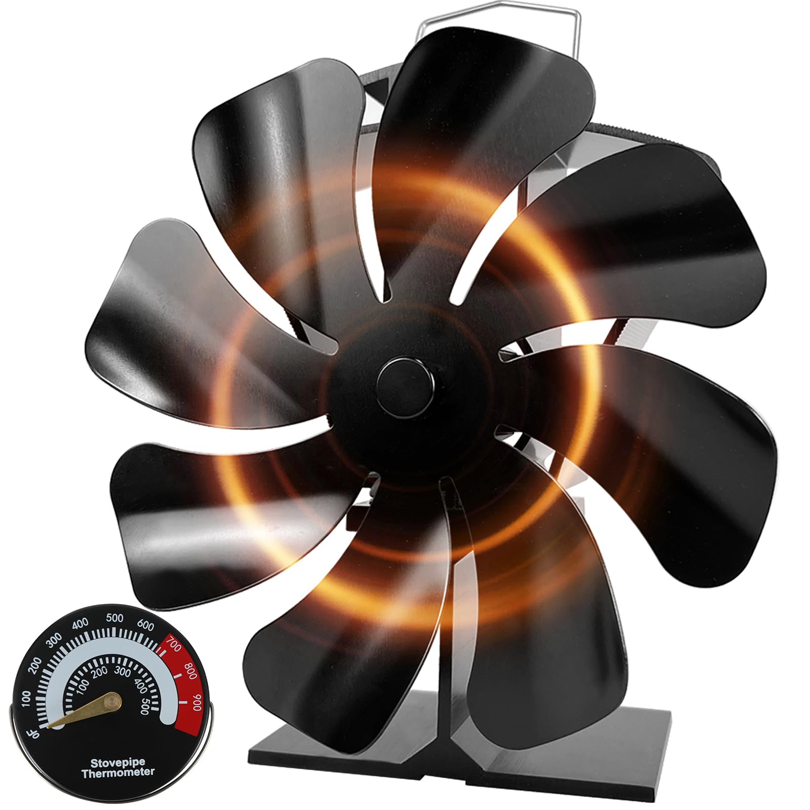 Photo 1 of Tomersun Wood Stove Fan Heat Powered Stove Fan, Fireplace Fan for Wood Burning Stove/Pellet/Fireplace, with Thermometer