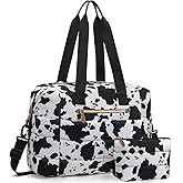 Tuwubi Travel Duffel Bag, Puffer Gym Bag for Women Lightweight Weekender Overnight Bags, Carry On Tote For Spirit Airlines Personal Item Bags with Toiletry Pouch (Cow Print, M)