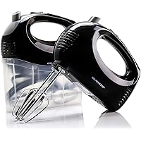 Ovente Portable 5 Speed Mixing Electric Hand Mixer with Stainless Steel Whisk Beater Attachments & Snap Storage Case…