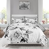 Drucon Grey Floral Comforter Set King 7 Pieces Bed in a Bag Botanical Floral Comforter Soft Microfiber Grey Bedding Set King Size Bed with Sheet and Pillowcase