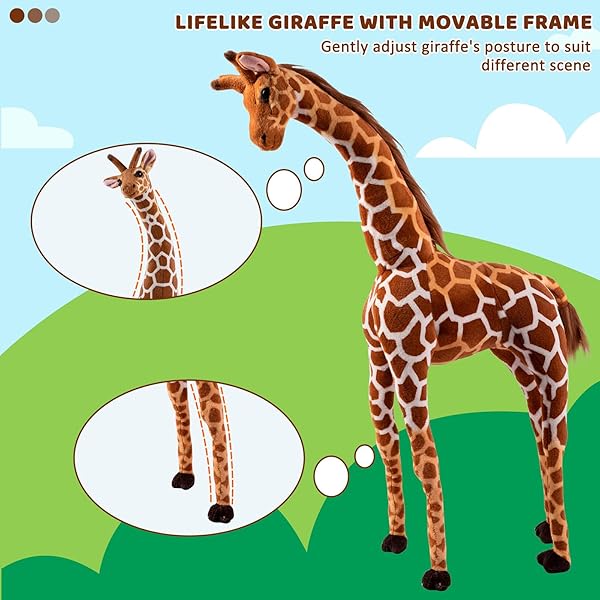 OHKIDS 47” LARGE GIRAFFE STUFFED ANIMAL SET, GIANT GIRAFFE PLUSH TOYS WITH BIRDS, LEAVES, BASKET, TALL GIRAFFE TOY STANDING LIFELIKE, GIFT FOR KIDS NURSERY BABY SHOWER PARTY
