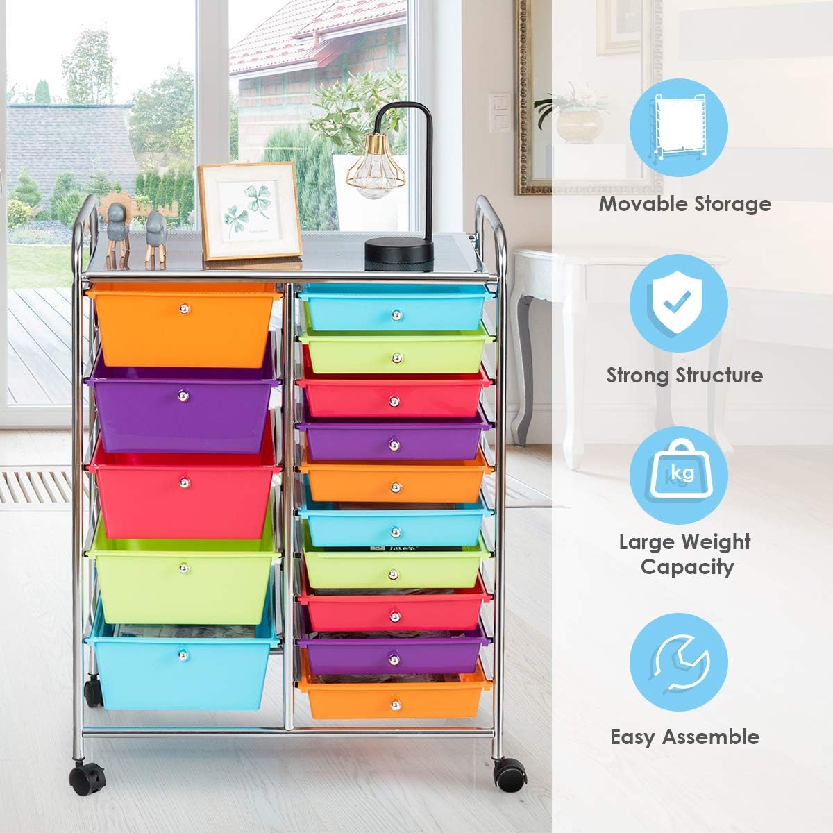 Giantex 15-Drawer Organizer Cart Office School Storage Cart Rolling Drawer Cart for Tools, Scrapbook, Paper (Multicolor): Home Improvement