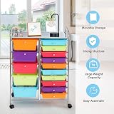 TANGZON 15 Drawer Storage Cart with Lockable Wheels Rainbow 63x37x87cm view 4