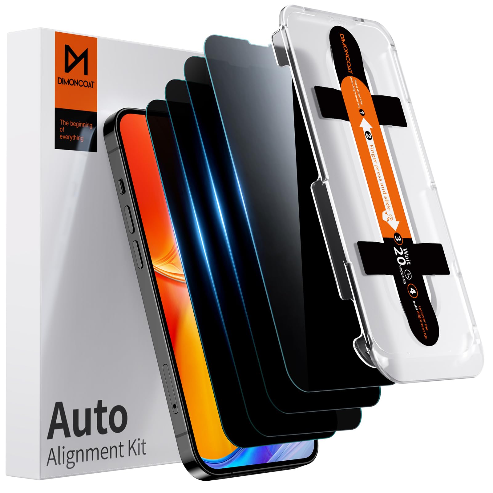 DIMONCOAT 4-PACK Privacy Screen Protector Compatible with iPhone 13 Pro Max/14 Plus [Auto Alignment Kit] [10X Military Protection] 13 Pro Max/14 Plus 6.7 inch Tempered Glass Film [Case Friendly]